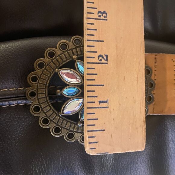 Brown Woven Belt with Gemstone Buckle Size 11-13 - Picture 5 of 6